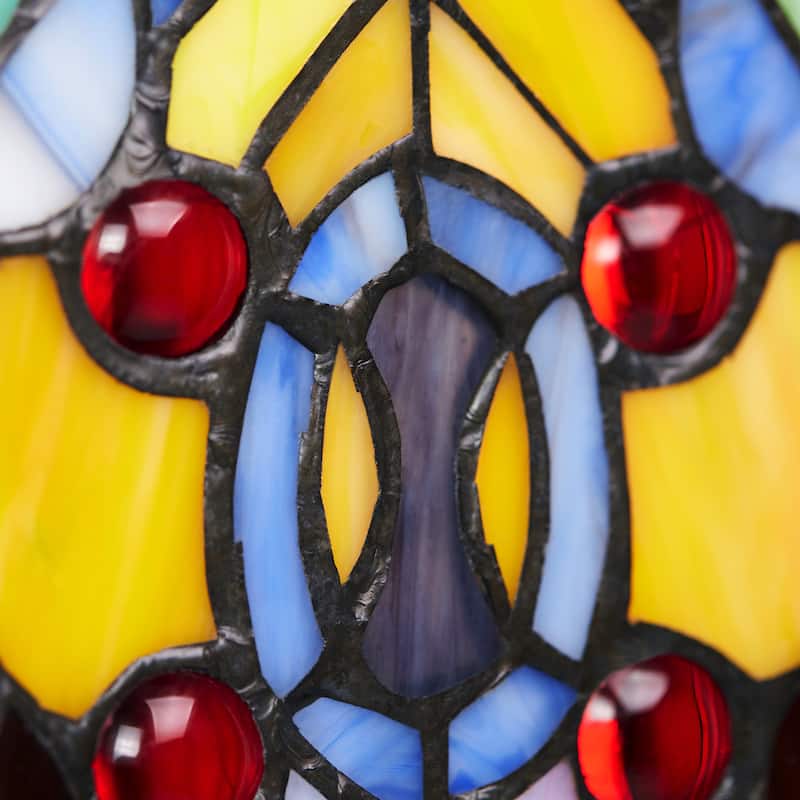 River of Goods Fleur De Lis Stained Glass Pub Window Panel - 30"L x 0.25"W x 14"H