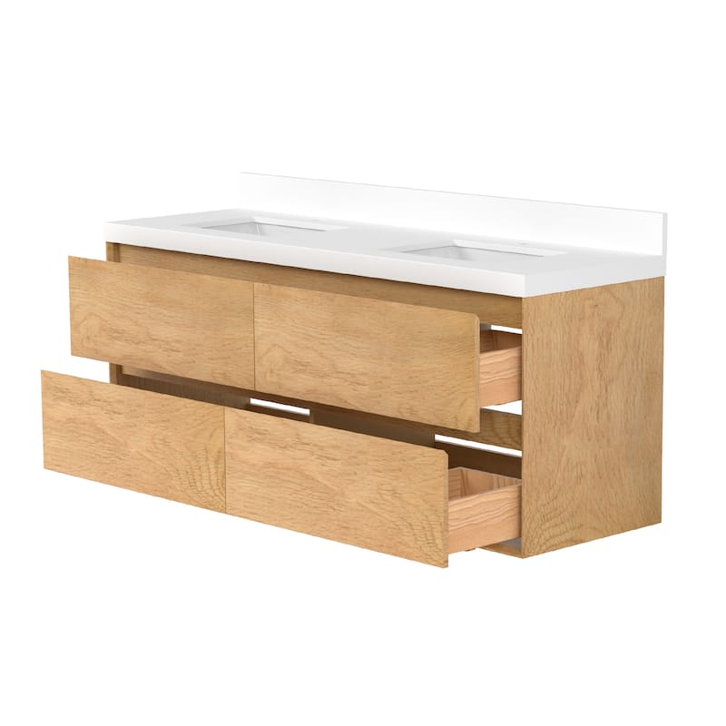 Sylphar 60 in. Toffee Oak Bath Vanity with Undermount Sink, 3 Top Options