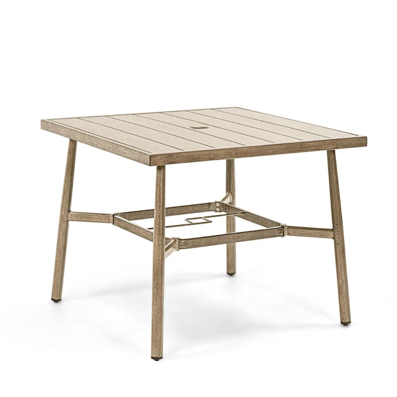 SleekLine Outdoor Aluminum Dining Table with Umbrella Hole - Beige