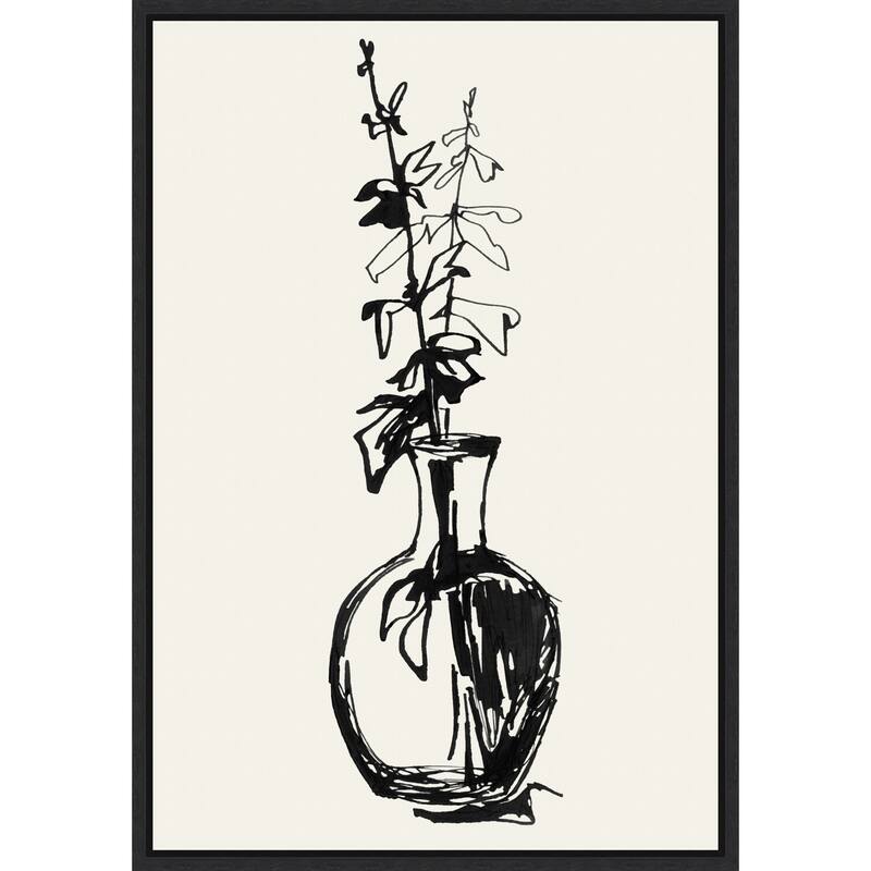 Leaves in a vase ink sketch by Rosana Laiz Blursbyai (23 x 33 in.), Framed Canvas Wall Art Print