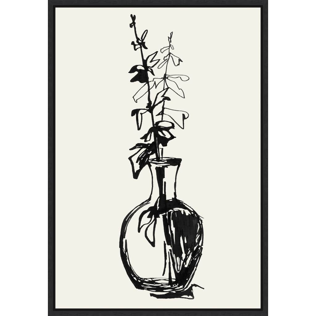 Leaves in a vase ink sketch by Rosana Laiz Blursbyai (23 x 33 in.), Framed Canvas Wall Art Print