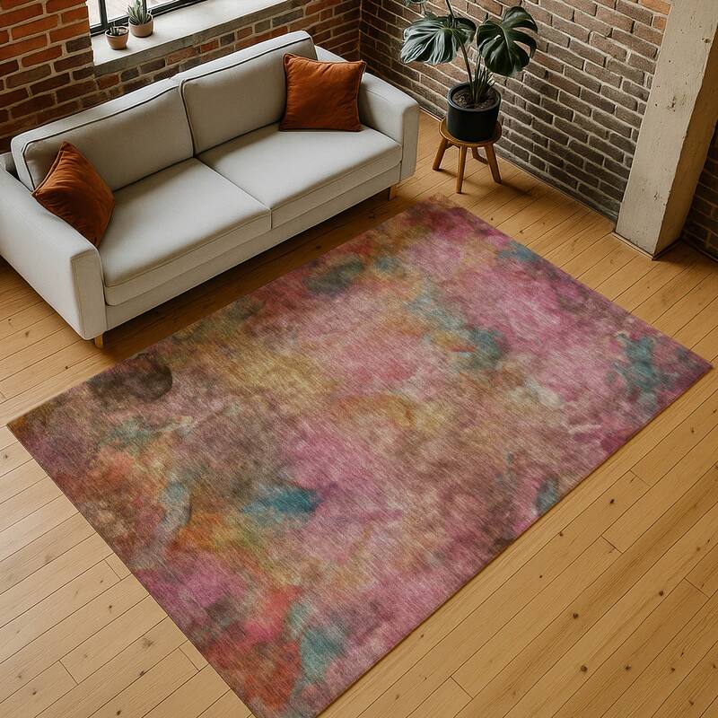 Machine Washable Indoor/ Outdoor Abstract Contemporary Chantille Rug