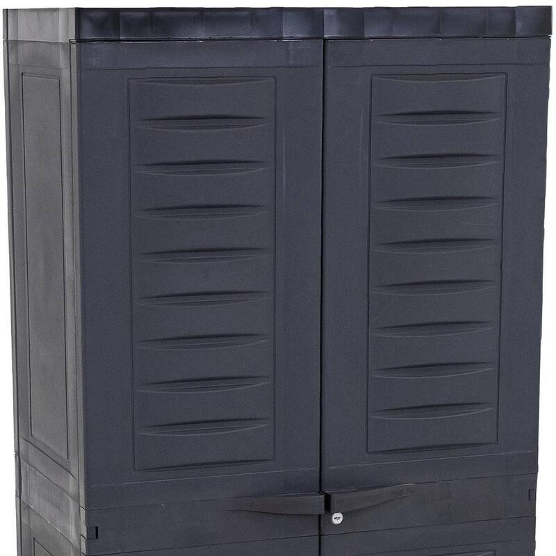 HomeRoots 49" Dark Gray Heavy Duty Plastic Locking Two Door Utility Cabinet - 23.50 in. x 48.75 in. x 14.00 in.