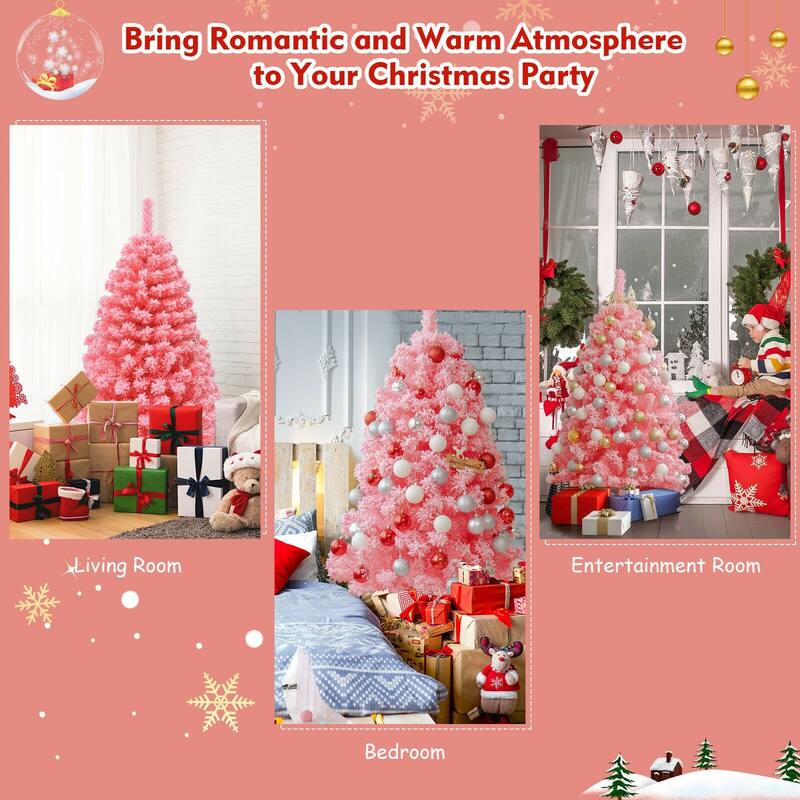 4.5 Feet Pink Christmas Tree with Snow Flocked PVC Tips and Metal Stand