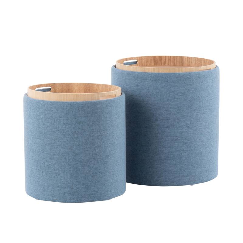 Tray Contemporary Nesting Ottoman Set in Fabric and Natural Wood by LumiSource