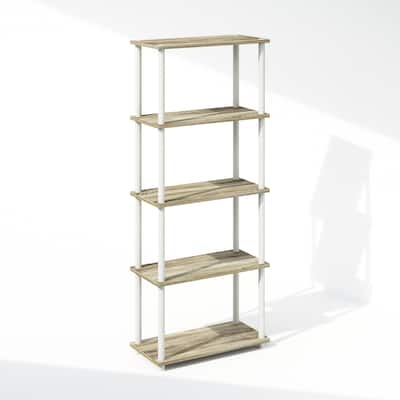 57.4 in. Tall Oak/White Wood 4-Shelf Bookcase