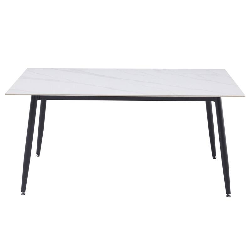 Zayle Rectangular Dining Table with Glass/Sintered Stone Tabletop in Steel