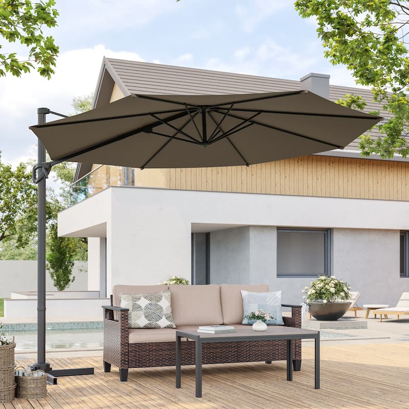 BONOSUKI 10FT Cantilever Patio Umbrella, Ultimate Outdoor Comfort with 360° Rotation and Canopy Angle Adjustment - Taupe