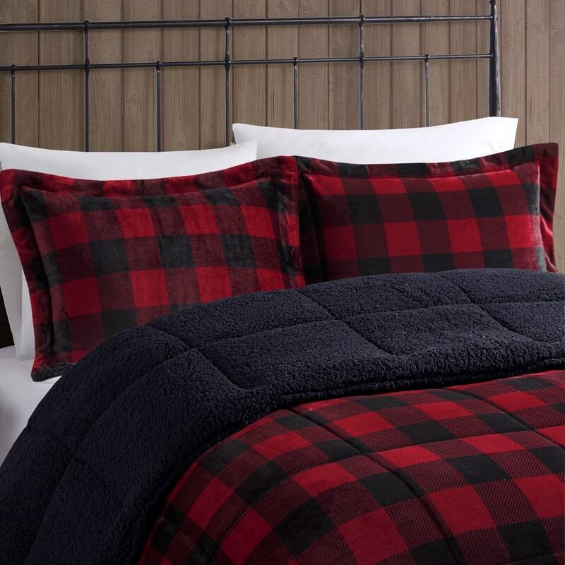 GDF Studio - Alton Plush to Sherpa Down Alternative Comforter Set - Plaid