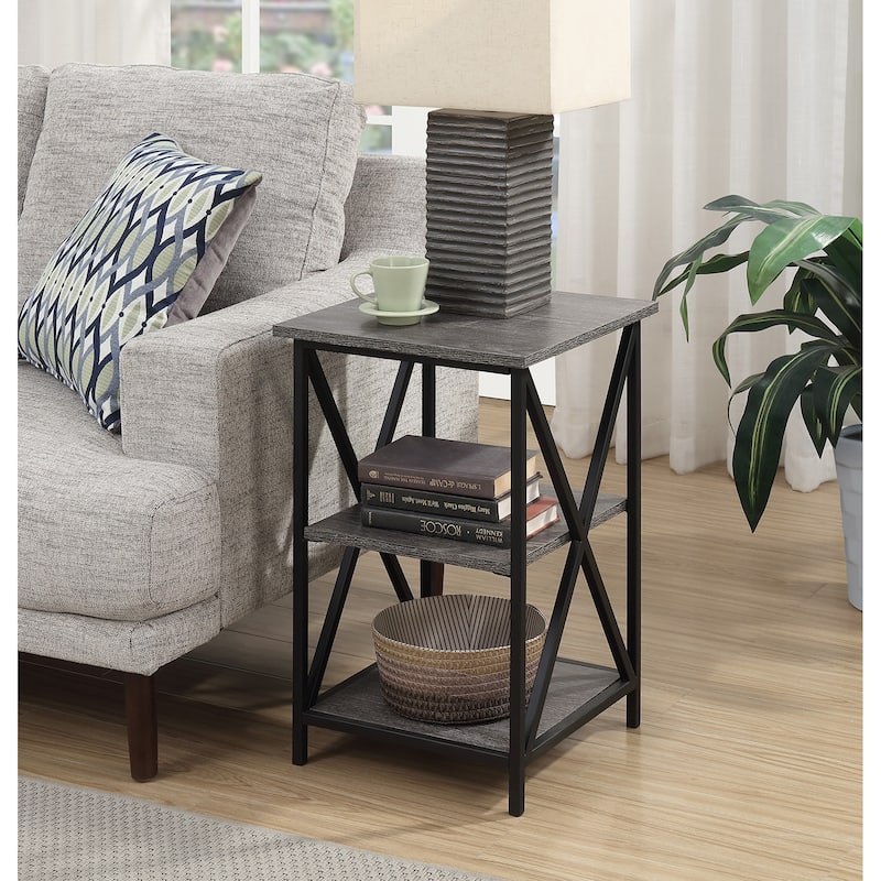 Convenience Concepts Tucson End Table with Shelves - Weathered Grey/Black
