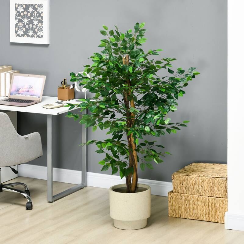 5ft Artificial Ficus with Pot, Indoor Outdoor Fake Plant