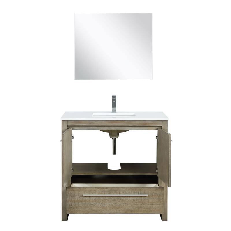 Lafarre 30 in W x 20 in D Rustic Acacia Bath Vanity, White Quartz Top, Brushed Nickel Faucet Set and 28 in Mirror