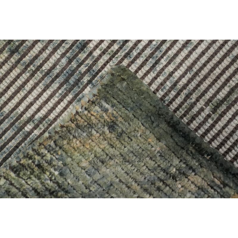 Hand Knotted Oriental Viscose Silk Carpet Modern All-Over Green Abstract Area Rug - 7' 9'' X 5' 6''