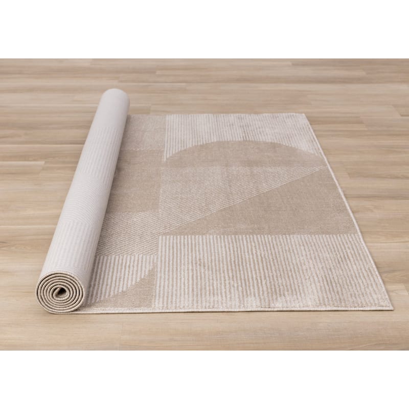 Brown White Intricate Striped Shapes Area Rug