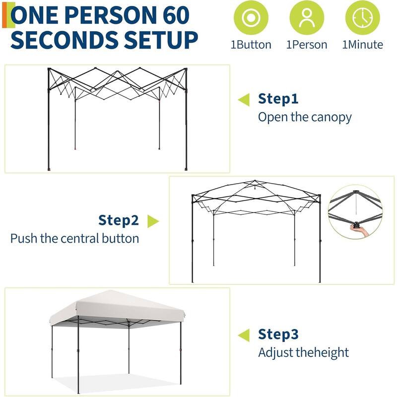 Folding Pop Up Canopy Tent, Height Adjustable