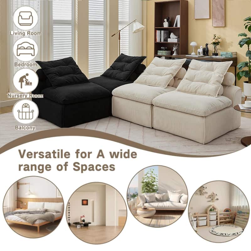 99" Corduroy Modular 4-Seater Sofa with 8 Pillows (4 Neck + 4 Lumbar), Armless Design and DIY Configuration