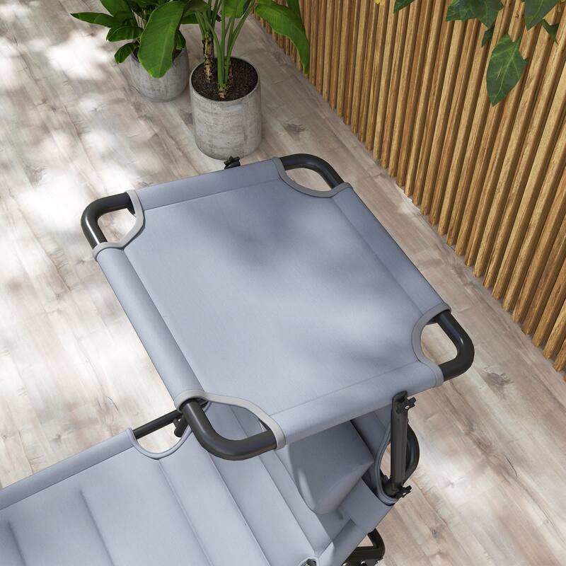 Outdoor Adjustable Backrest Folding Chaise Lounge, Cushioned Tanning Chair with Sunshade Roof & Pillow Headrest