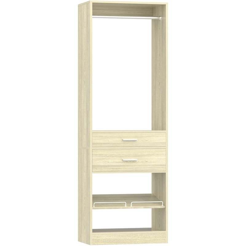 25'' W Freestanding Closet System with 2 Wooden Drawers and Adjustable Shoes Rack and Hanging Rod,Walk-in Closet Organizer