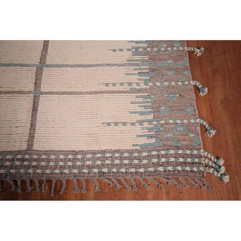 Ivory Moroccan Oriental Large Area Rug Handmade Bedroom Wool Carpet - 12'1"x 15'5"