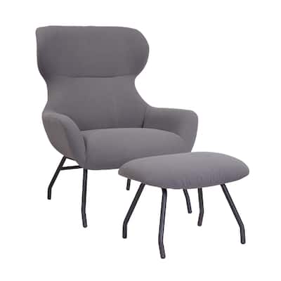 Porthos Home Autry Fabric Wingback Accent Chair and Ottoman Set with Steel Legs