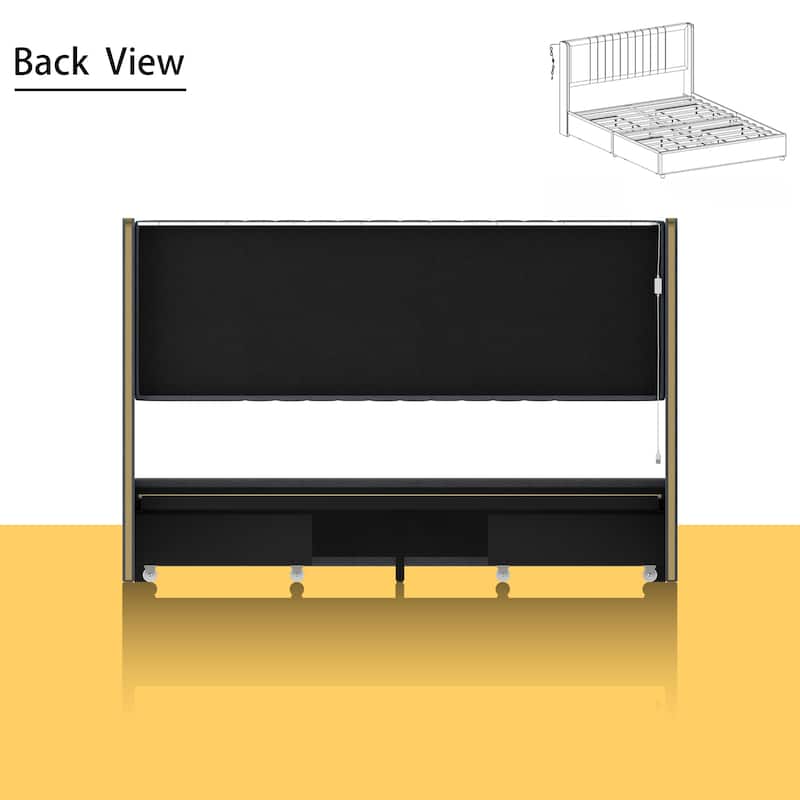 Stylish Grey or White Platform Bed with Light-Up Headboard and Drawer