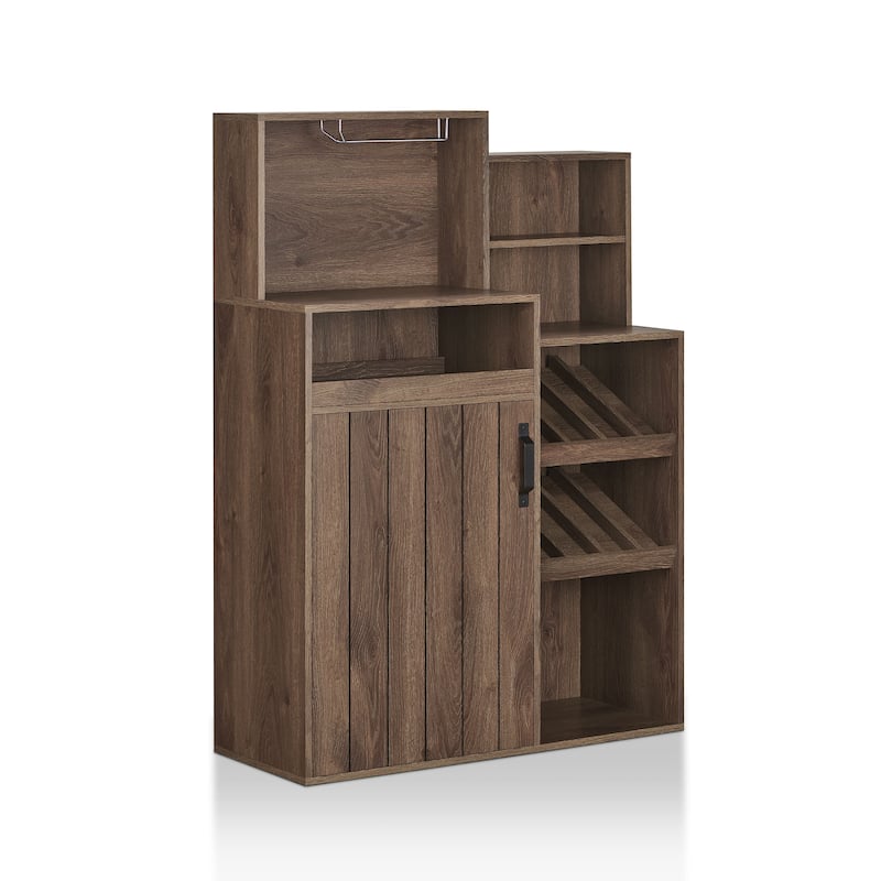 Furniture of America Gern 39-in. Rustic Walnut 7-shelf Buffet w/ Wine Rack