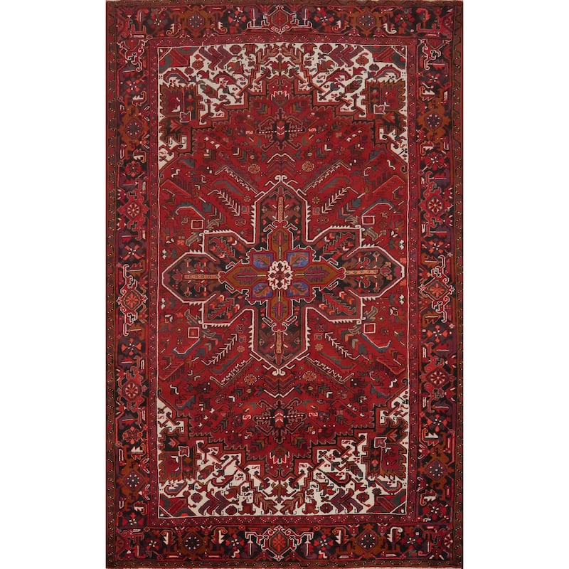 Hand Knotted Oriental 100% Wool Carpet Traditional Medallion Red Heriz Area Rug - 9' 11'' X 7' 0''