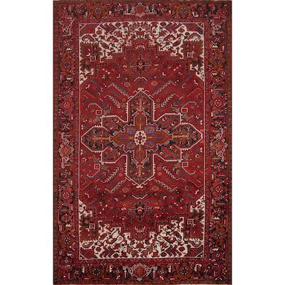 Hand Knotted Oriental 100% Wool Carpet Traditional Medallion Red Heriz Area Rug - 9' 11'' X 7' 0''