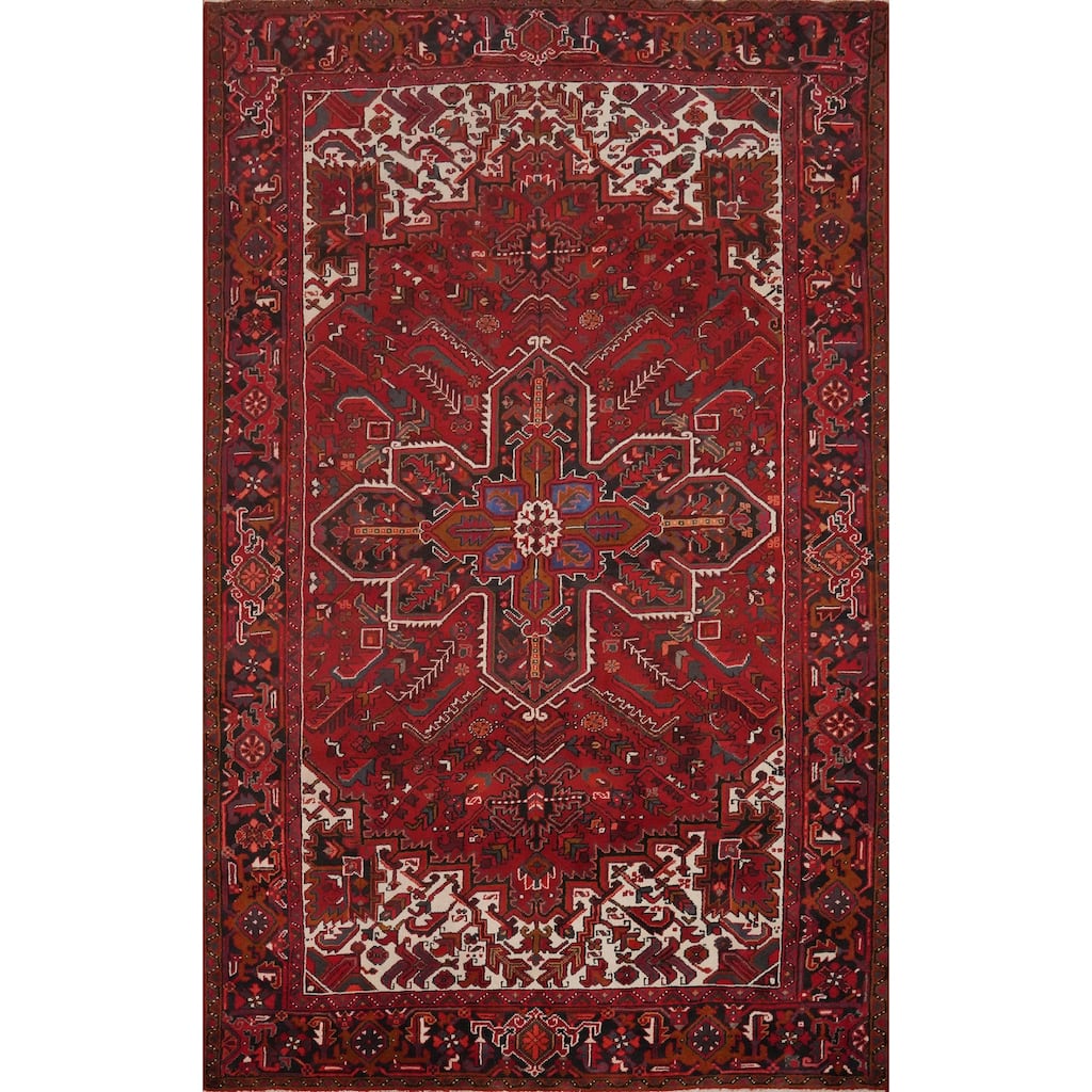 Hand Knotted Oriental 100% Wool Carpet Traditional Medallion Red Heriz Area Rug - 9' 11'' X 7' 0''