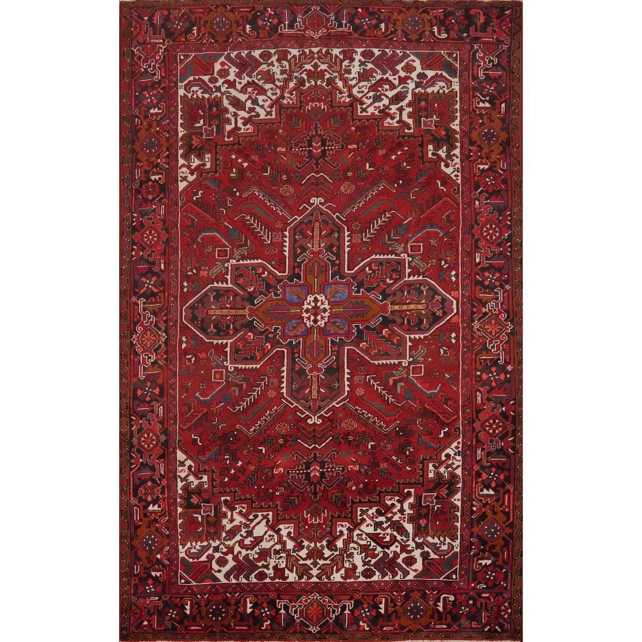 Hand Knotted Oriental 100% Wool Carpet Traditional Medallion Red Heriz Area Rug - 9' 11'' X 7' 0''