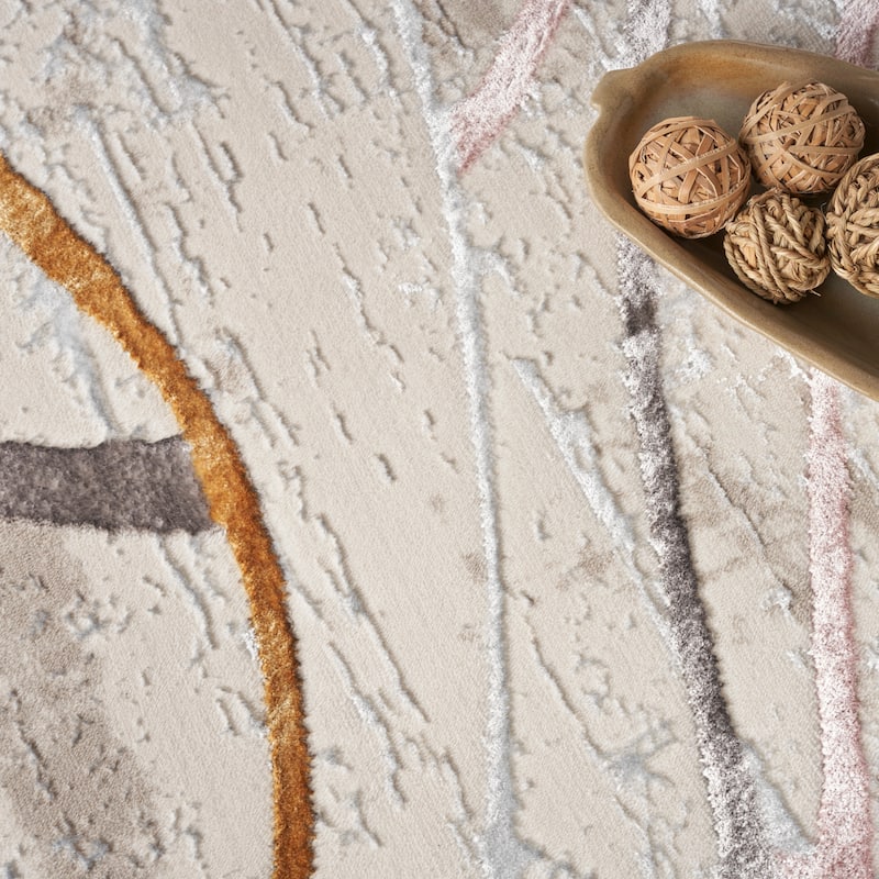 Nourison Glam Indoor Cream/Ivory Abstract Area Rug
