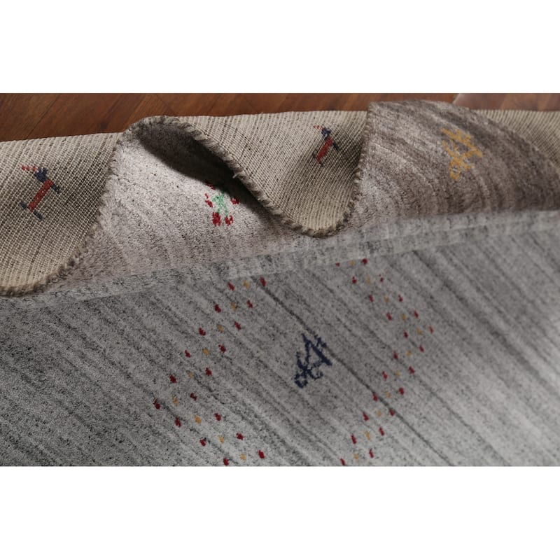 Striped Gabbeh Indian Area Rug Handmade Oriental Grey Wool Carpet - 6'9"x 8'2"