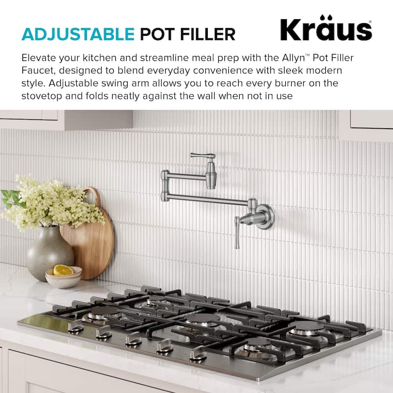KRAUS Allyn Wall Mount Pot Filler Kitchen Faucet with Retractable Arm