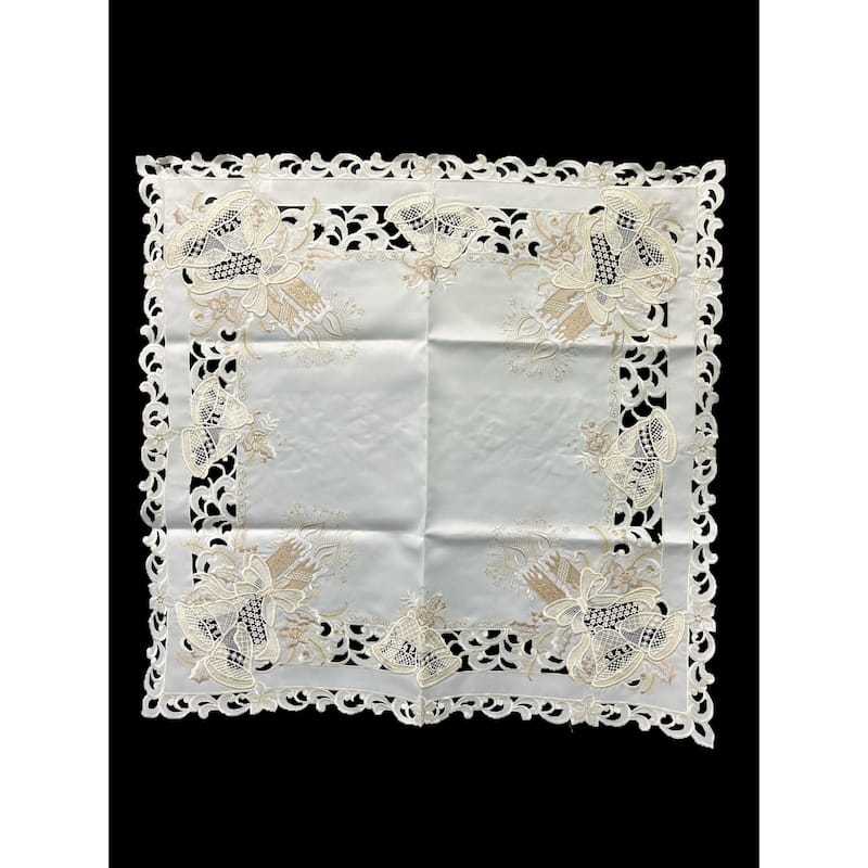 Christmas Candle Beige Lace Embroidered Cutwork Square tablecloth, 36 inch Square