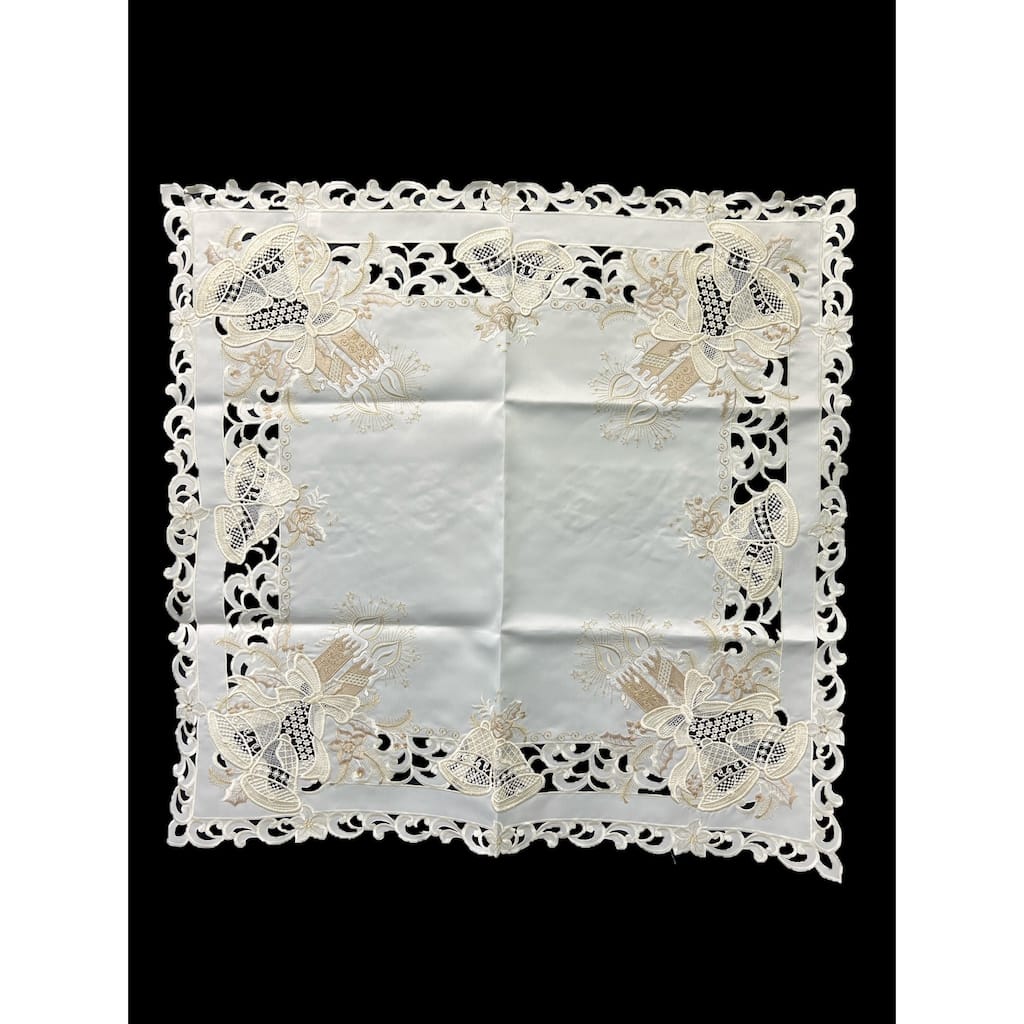 Christmas Candle Beige Lace Embroidered Cutwork Square tablecloth, 36 inch Square