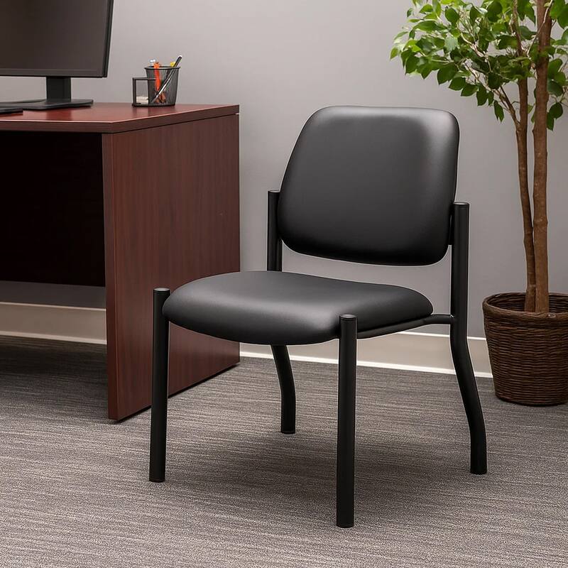 Lea Reception Guest Chair, Antimicrobial Vinyl Seat and Back, Black