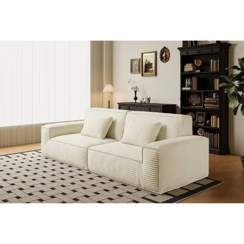Anmytek Extra Large Plush 106.3-Inch Modern Striped Fabric Vacuum-Compressed Sofa - Full Sponge High Rebound Beige