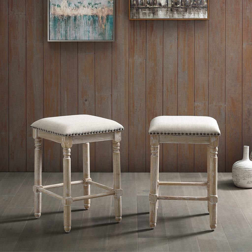 Wood Upholstered Swivel Counter Height Stool (Set of 2)