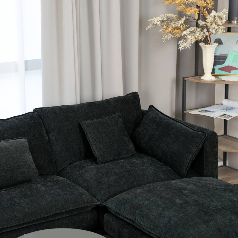 Sofa 144-in Casual Black 6 -seater Reclining Sectional - 8' x 10'