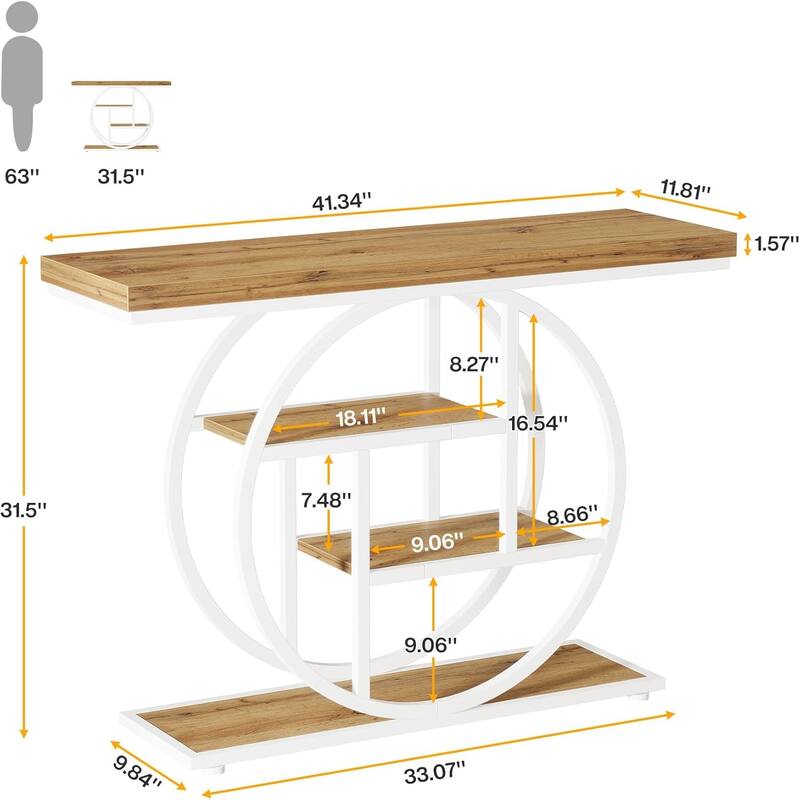 Console Table for Entryway, Industrial 4-Tier Sofa Table Behind Couch