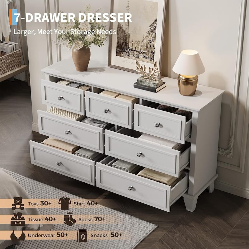 7 Drawer Dresser, Wooden Storage Chest of Drawers for Bedroom, Living Room, Hallway