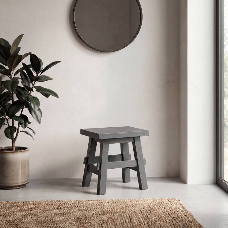 JONATHAN Y Revine Rustic Farmhouse Solid Mindi Wood Handcrafted Accent Stool