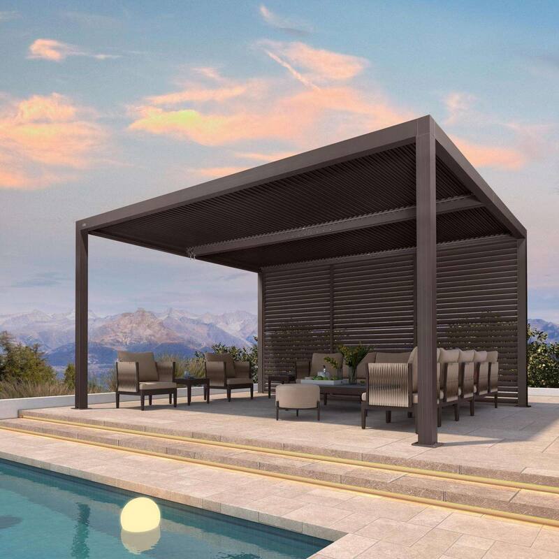 PURPLE LEAF Bronze Louvered Pergola with Adjustable Roof for Deck Backyard Garden Hardtop Gazebo