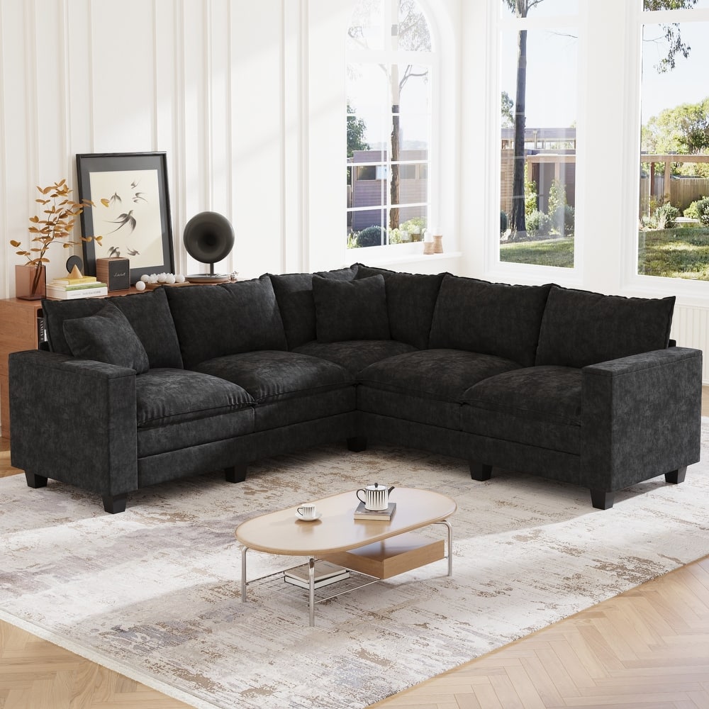 GDFStudio - Chenille L-Shaped 97" 5-Seater Sectional Sofa with Armrest Storage