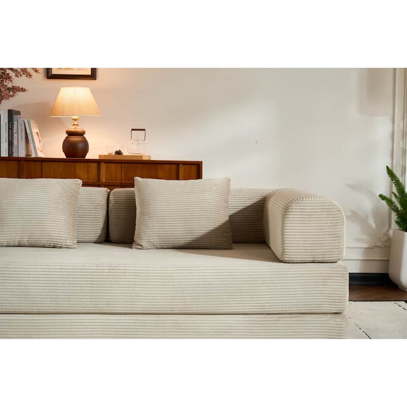 Convertible Sleeper Sofa Bed with Pillow, Corduroy Folding Mattress Couch with Fixed-Shape Frame, Floor Lounge Loveseat Sofa