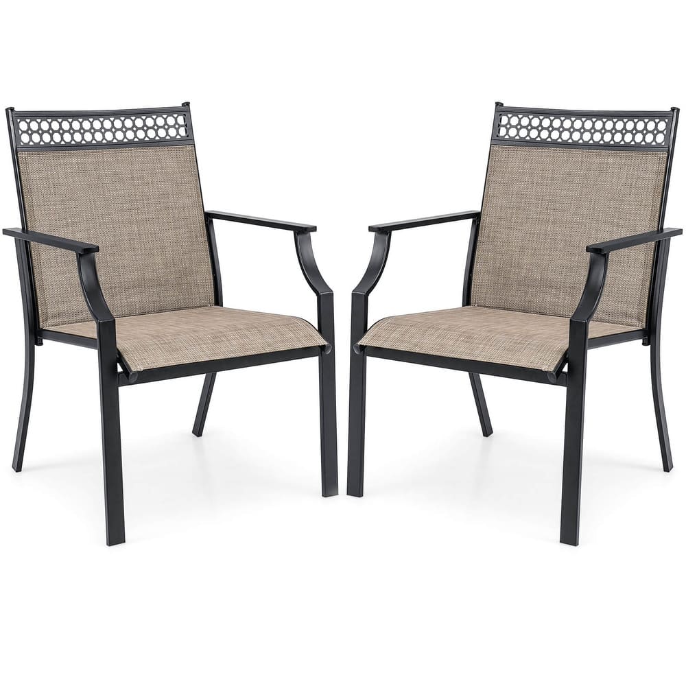 Costway Patio Chairs Set of 2 with All Weather Breathable Fabric High - See Details