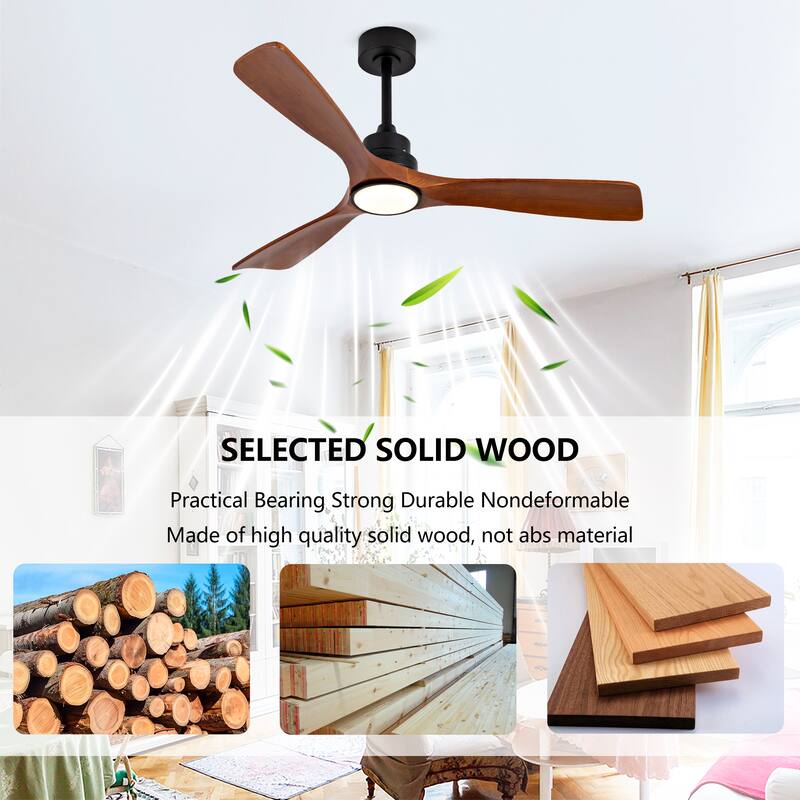 52 Inch Wood Ceiling Fans With Lights and Remote Control, Reversible DC Motor, Black Ceiling Fan For Living Room, Bedroom