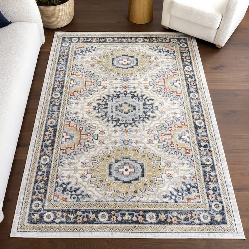 Nuloom Bonia Traditional Medallion Machine Washable Area Rug - 4' x 6' - Blue - Rectangle