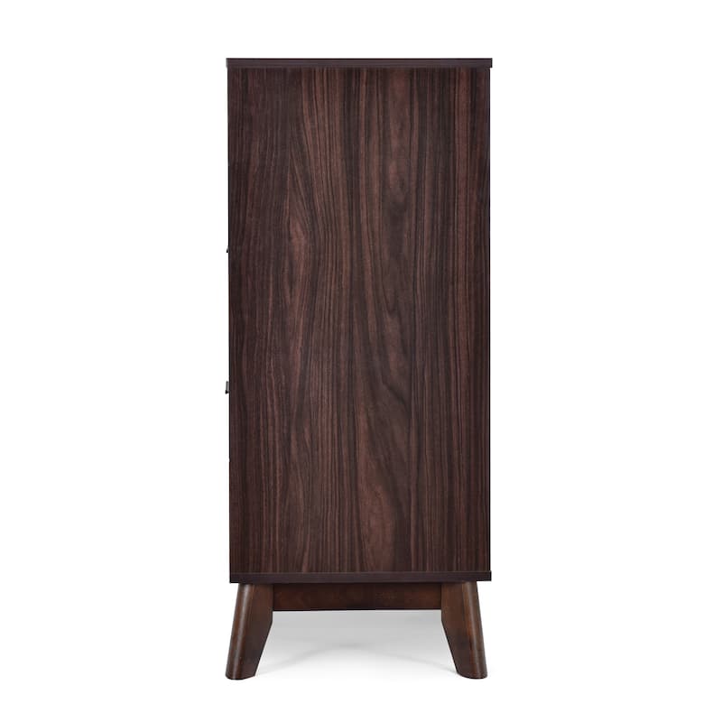 Roomfitters Mid-Century Modern Storage Cabinet with Two Drawers and Open Shelves, Wood Grain Finish
