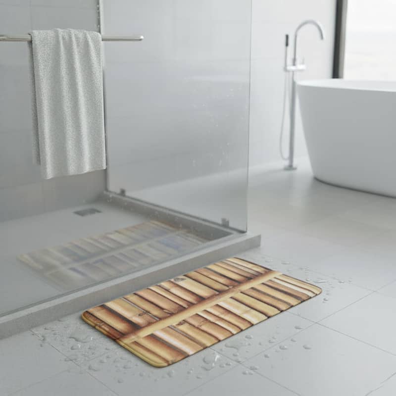 Bathroom Rug Memory Foam Mat The Island Print Beige 30"L x 18"W - 30 L x 18 W - Brown Beige